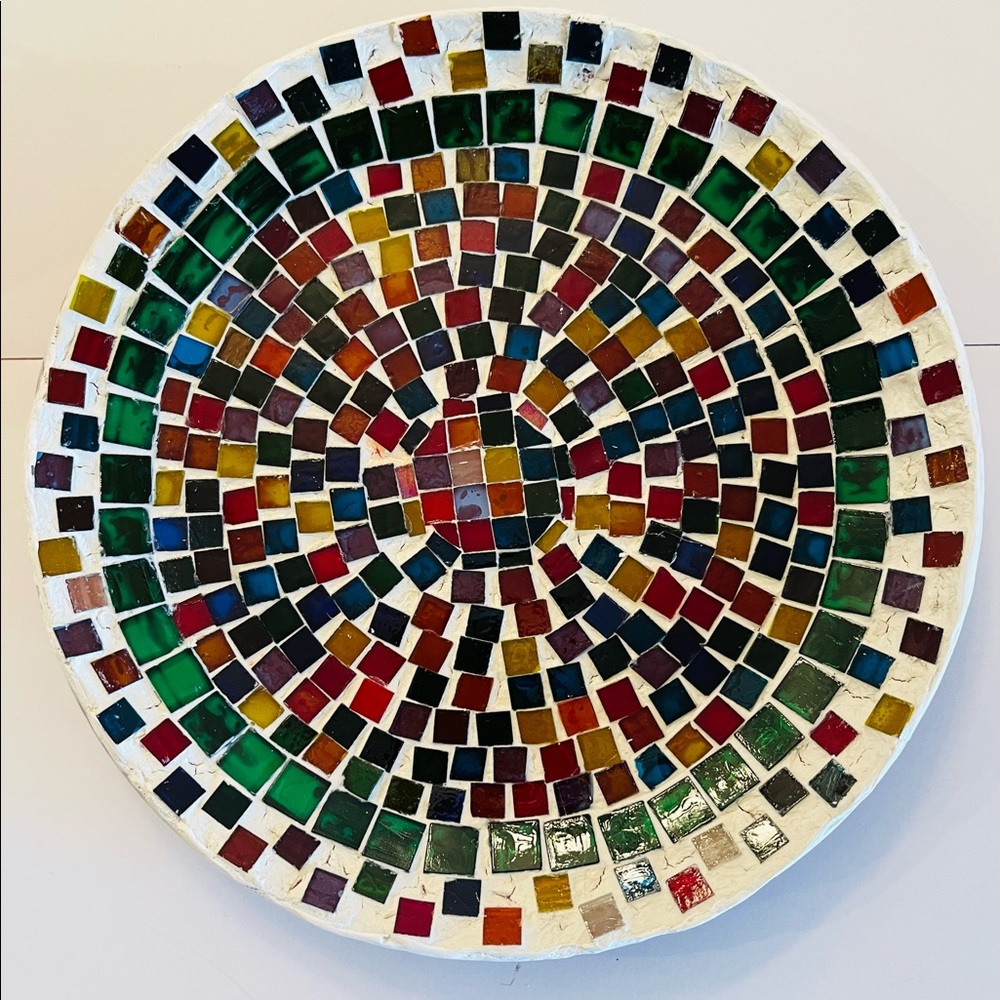 Multicolored Green Rim Mosaic Glass Plate